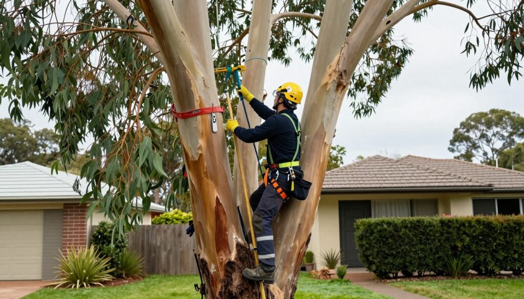 Professional arborist performing tree services in Hunters Hill residential area