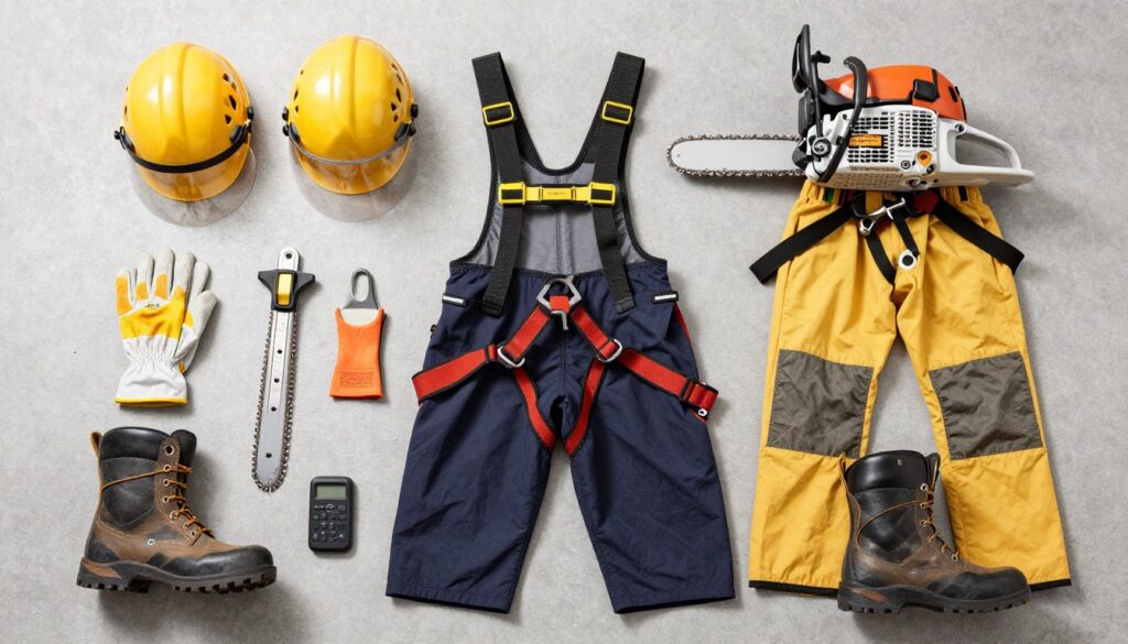 Tree lopping safety equipment and protective gear displayed Tree lopping safety equipment and protective gear displayed